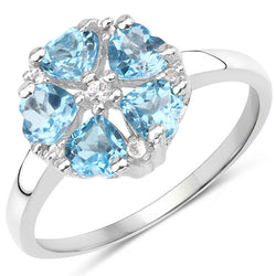 1.45 Carat Genuine Swiss Blue Topaz & White Topaz .925 Sterling Silver Ring