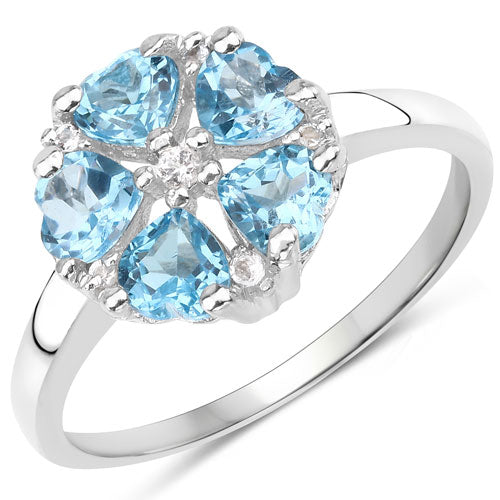 1.45 Carat Genuine Swiss Blue Topaz & White Topaz .925 Sterling Silver Ring
