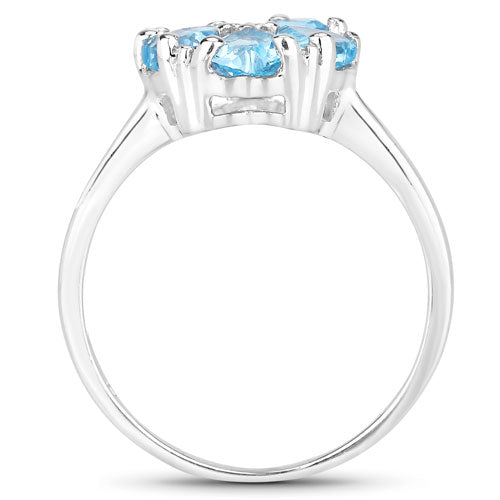 1.45 Carat Genuine Swiss Blue Topaz & White Topaz .925 Sterling Silver Ring