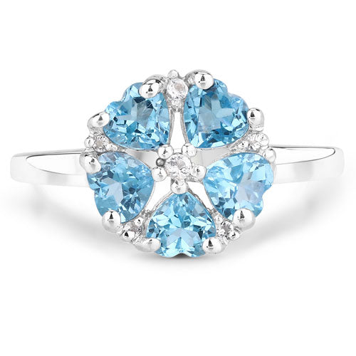 1.45 Carat Genuine Swiss Blue Topaz & White Topaz .925 Sterling Silver Ring