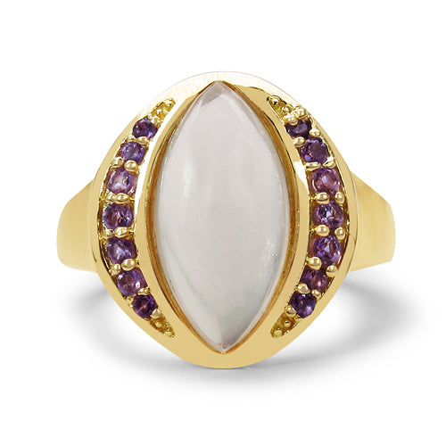 14K Yellow Gold Plated 4.28 Carat Genuine Rose Quartz & Amethyst .925 Sterling Silver Ring