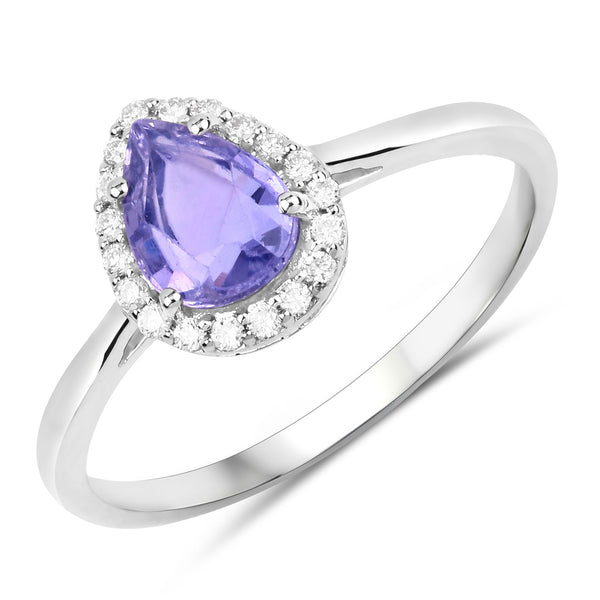 1.23 Carat Genuine Purple Pink Sapphire and White Diamond 14K White Gold Ring