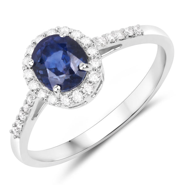 1.60 Carat Genuine Purple Blue Sapphire and White Diamond 14K White Gold Ring