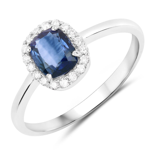 1.17 Carat Genuine Blue Sapphire and White Diamond 14K White Gold Ring