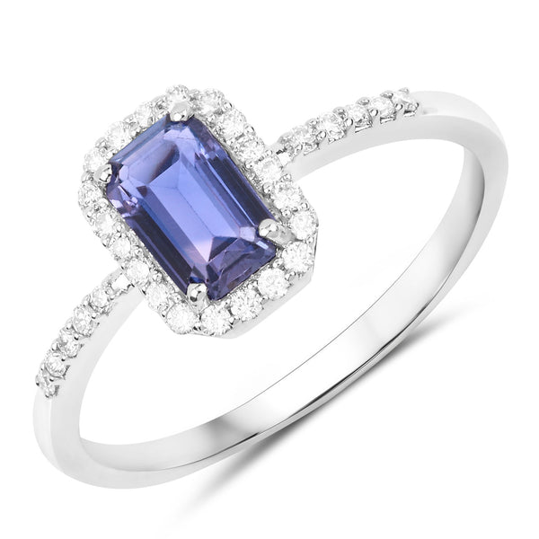 1.01 Carat Genuine Purple Blue Sapphire and White Diamond 14K White Gold Ring