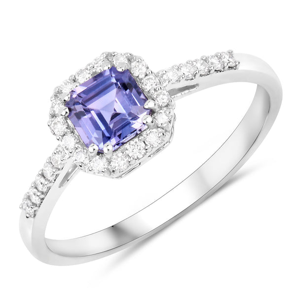 0.96 Carat Genuine Purple Pink Sapphire and White Diamond 14K White Gold Ring