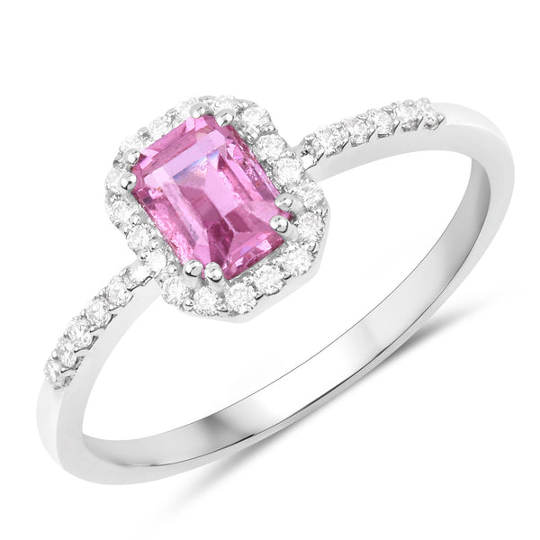 0.99 Carat Genuine Pink Sapphire and White Diamond 14K White Gold Ring