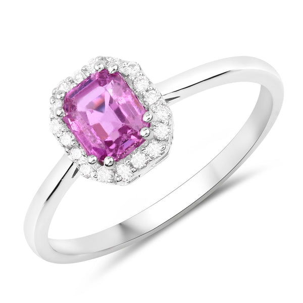 1.09 Carat Genuine Pink Sapphire and White Diamond 14K White Gold Ring