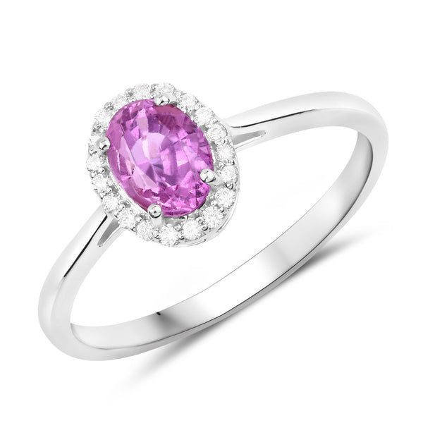 1.83 Carat Genuine Pink Sapphire and White Diamond 14K White Gold Ring