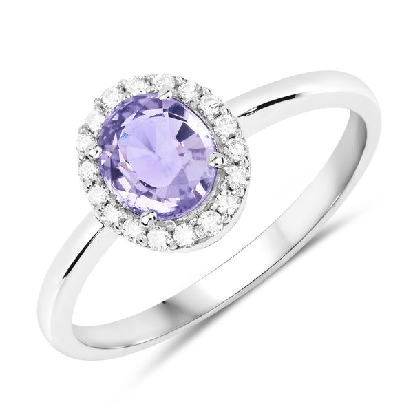 1.15 Carat Genuine Pink Sapphire and White Diamond 14K White Gold Ring