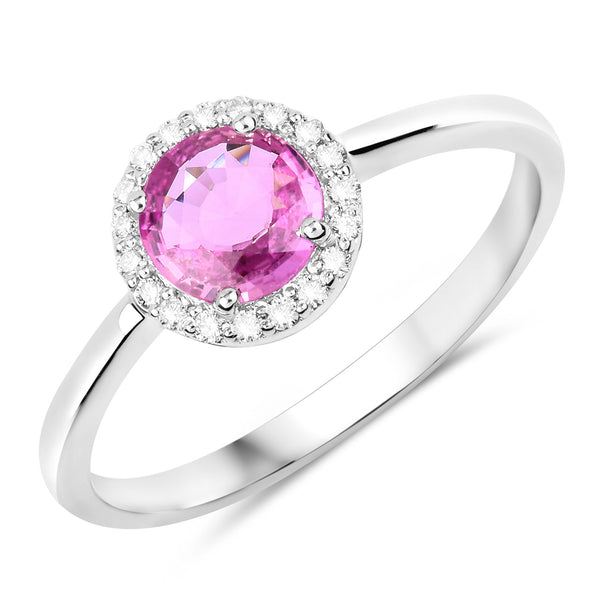 0.73 Carat Genuine Pink Sapphire and White Diamond 14K White Gold Ring