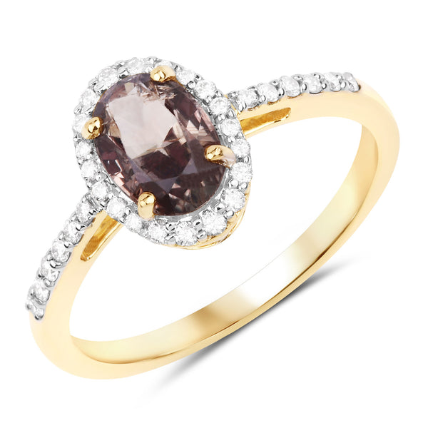 1.68 Carat Genuine Brownish Pink Sapphire and White Diamond 14K Yellow Gold Ring