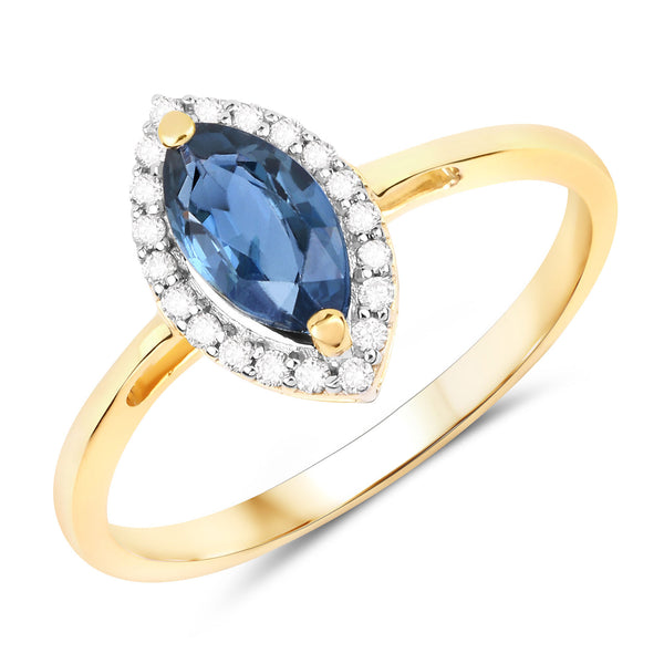 1.17 Carat Genuine Blue Sapphire and White Diamond 14K Yellow Gold Ring