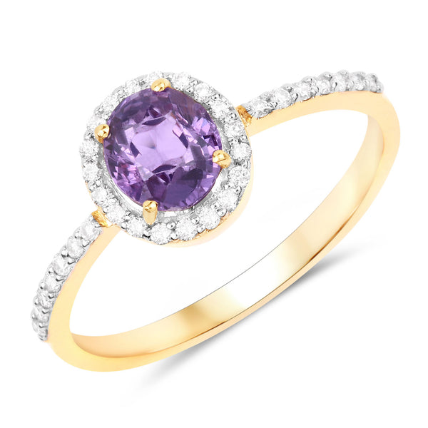 1.16 Carat Genuine Purple Pink Sapphire and White Diamond 14K Yellow Gold Ring