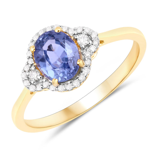 1.27 Carat Genuine Blue Sapphire and White Diamond 14K Yellow Gold Ring