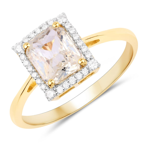 1.63 Carat Genuine White Sapphire and White Diamond 14K Yellow Gold Ring