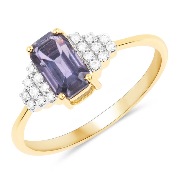 1.31 Carat Genuine Brownish Purple Sapphire and White Diamond 14K Yellow Gold Ring