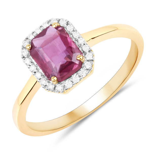 1.30 Carat Genuine Pink Sapphire and White Diamond 14K Yellow Gold Ring