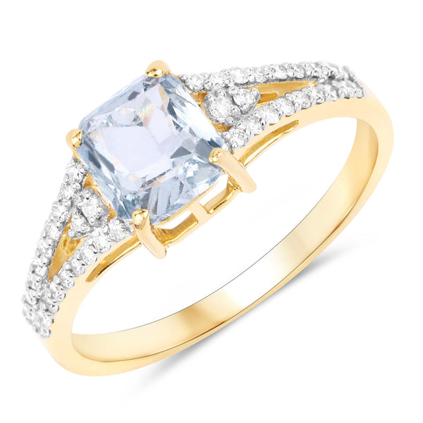 1.62 Carat Genuine Greenish Blue Sapphire and White Diamond 14K Yellow Gold Ring