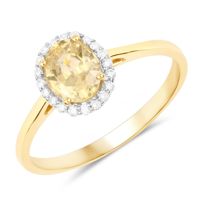 1.19 Carat Genuine Yellow Sapphire and White Diamond 14K Yellow Gold Ring