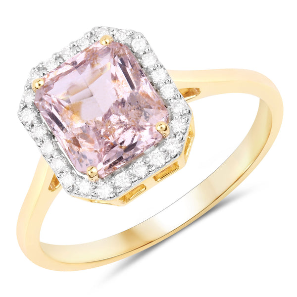 2.69 Carat Genuine Pink Sapphire and White Diamond 14K Yellow Gold Ring