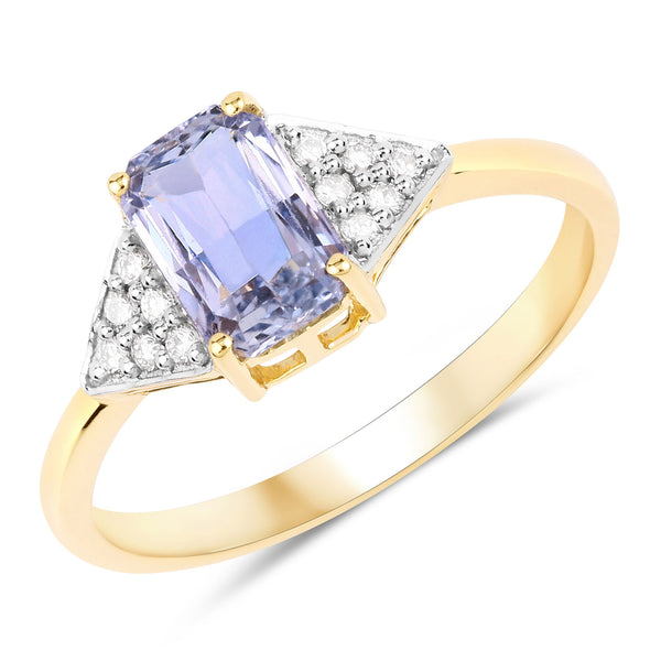 1.47 Carat Genuine Blue Sapphire and White Diamond 14K Yellow Gold Ring