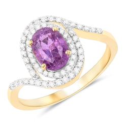 2.01 Carat Genuine Pink Sapphire and White Diamond 14K Yellow Gold Ring