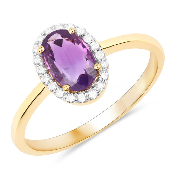 1.24 Carat Genuine Purple Pink Sapphire and White Diamond 14K Yellow Gold Ring