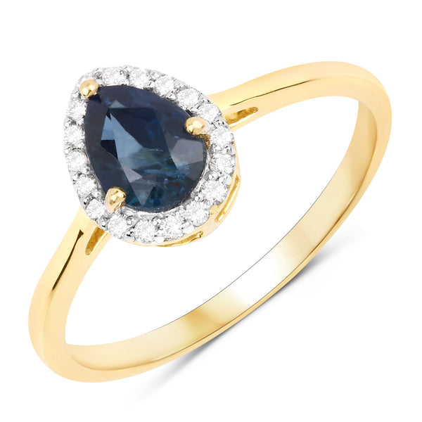 1.22 Carat Genuine Blue Sapphire and White Diamond 14K Yellow Gold Ring