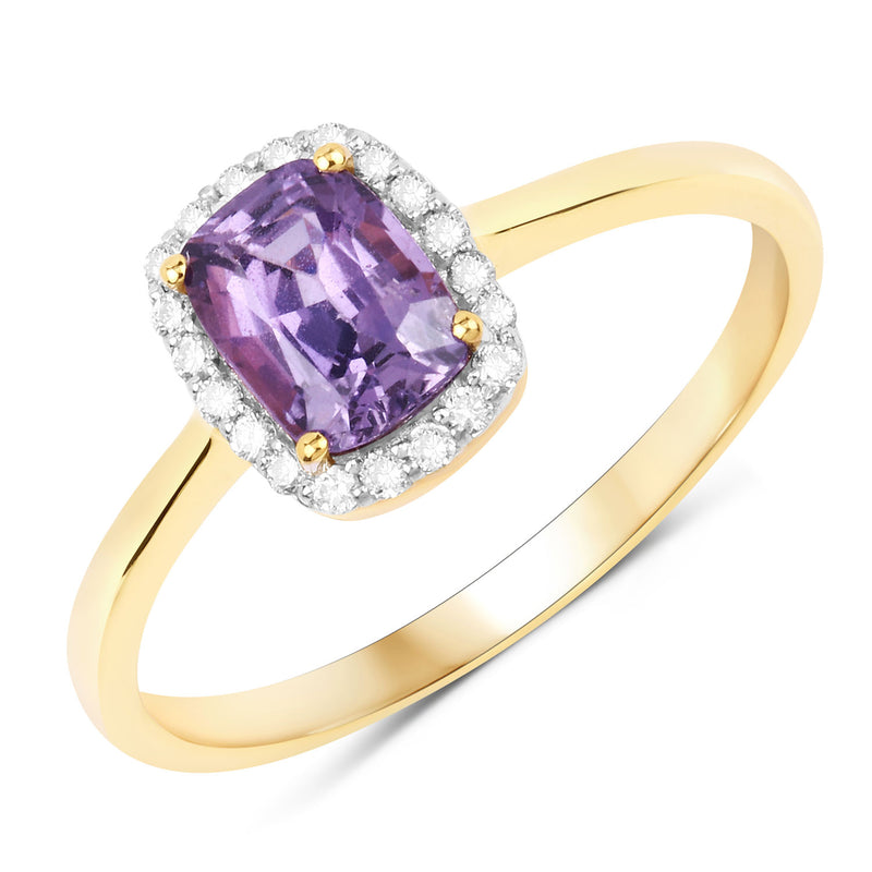 1.16 Carat Genuine Purple Pink Sapphire and White Diamond 14K Yellow Gold Ring