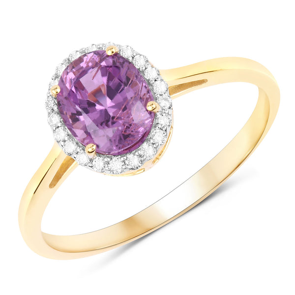 1.63 Carat Genuine Pink Sapphire and White Diamond 14K Yellow Gold Ring