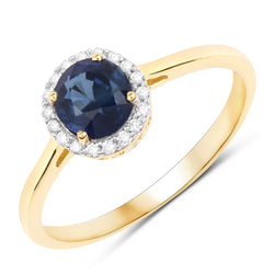 1.07 Carat Genuine Blue Sapphire and White Diamond 14K Yellow Gold Ring