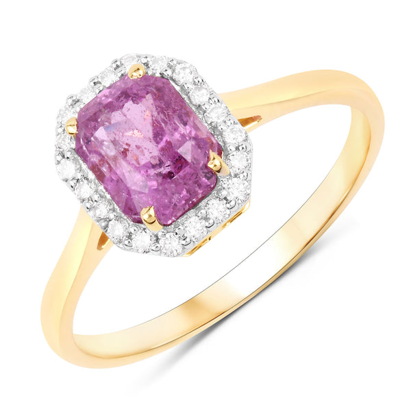 1.91 Carat Genuine Pink Sapphire and White Diamond 14K Yellow Gold Ring