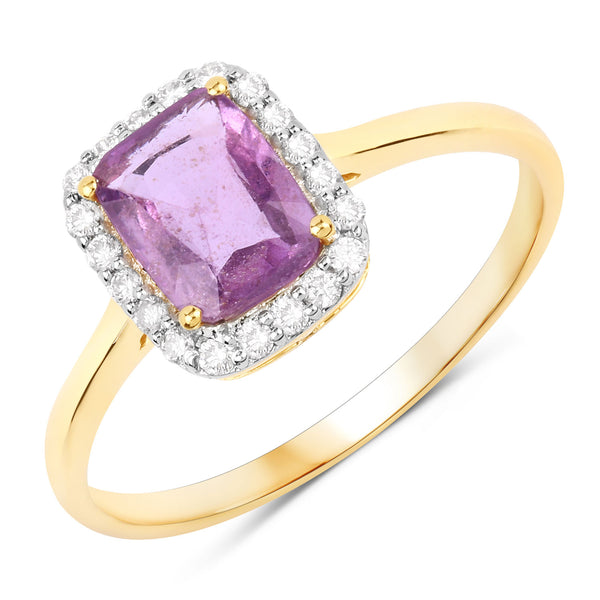 1.16 Carat Genuine Pink Sapphire and White Diamond 14K Yellow Gold Ring