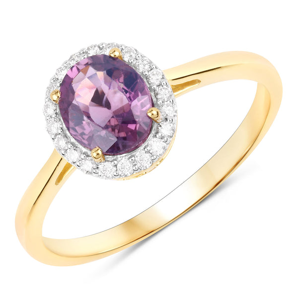 1.26 Carat Genuine Purple Pink Sapphire and White Diamond 14K Yellow Gold Ring