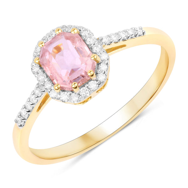 1.18 Carat Genuine Pink Sapphire and White Diamond 14K Yellow Gold Ring