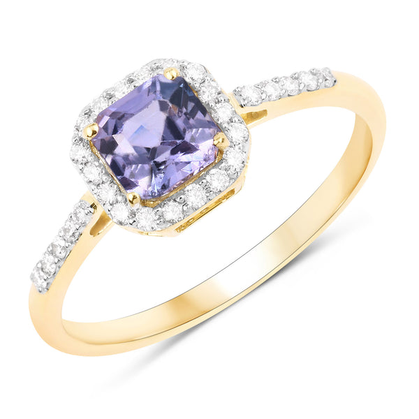 1.27 Carat Genuine Purple Pink Sapphire and White Diamond 14K Yellow Gold Ring