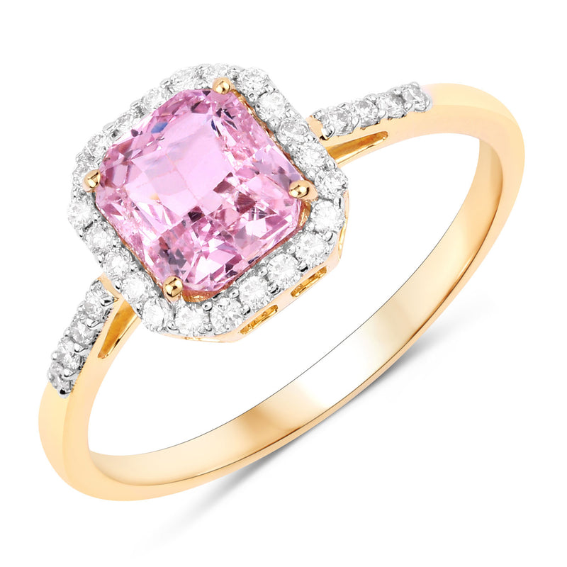 1.75 Carat Genuine Pink Sapphire and White Diamond 14K Yellow Gold Ring