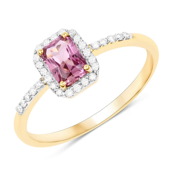 0.90 Carat Genuine Pink Sapphire and White Diamond 14K Yellow Gold Ring