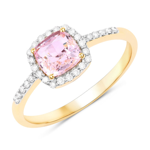 1.13 Carat Genuine Pink Sapphire and White Diamond 14K Yellow Gold Ring