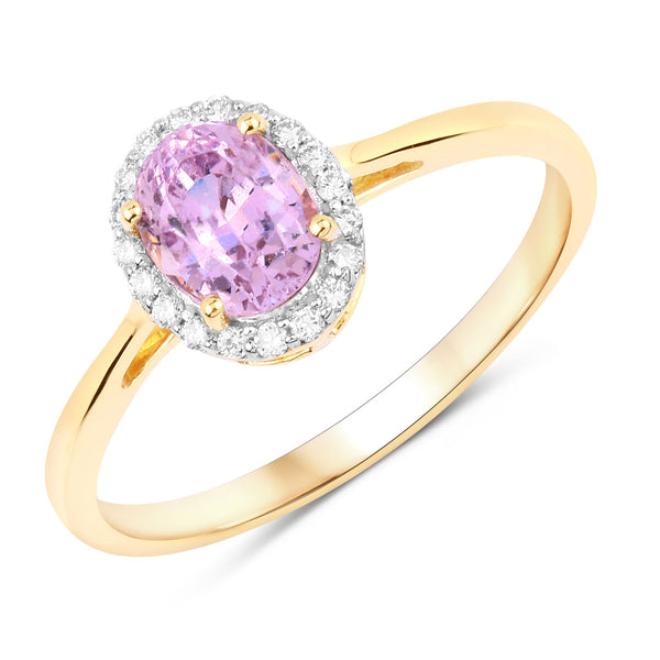 1.31 Carat Genuine Pink Sapphire and White Diamond 14K Yellow Gold Ring