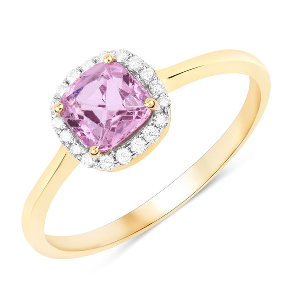 1.09 Carat Genuine Pink Spinel and White Diamond 14K Yellow Gold Ring