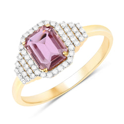 1.34 Carat Genuine Pink Sapphire and White Diamond 14K Yellow Gold Ring