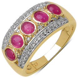 14K Yellow Gold Plated 1.81 Carat Genuine Ruby & White Topaz .925 Sterling Silver Ring