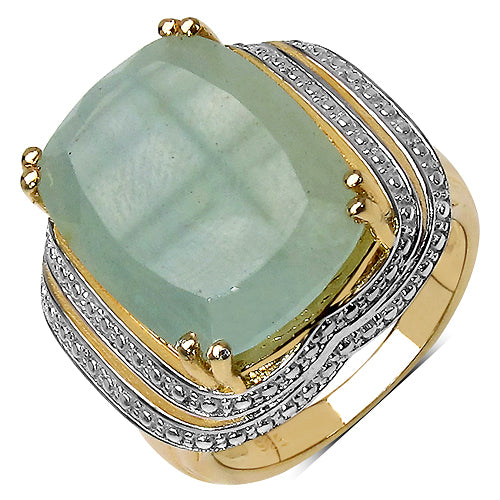 14K Yellow Gold Plated 13.15 Carat Genuine Aquamarine .925 Sterling Silver Ring