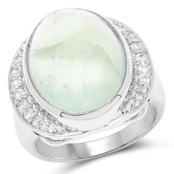11.50 Carat Genuine Prehnite And White Topaz .925 Sterling Silver Ring