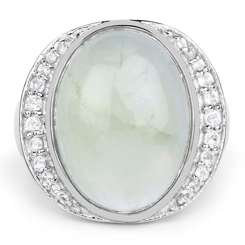 11.50 Carat Genuine Prehnite And White Topaz .925 Sterling Silver Ring