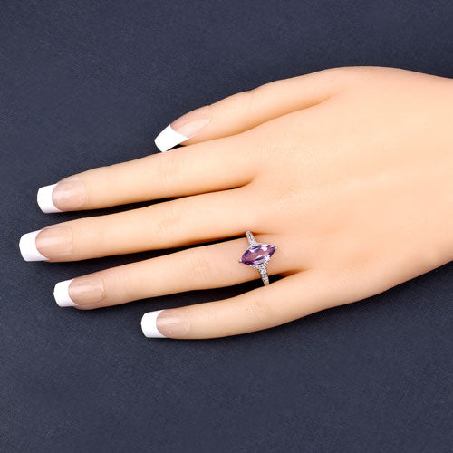 1.55 Carat Genuine Amethyst and White Topaz .925 Sterling Silver Ring