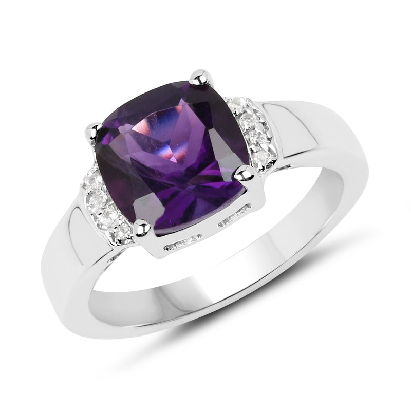 1.84 Carat Genuine Amethyst & White Topaz .925 Sterling Silver Ring