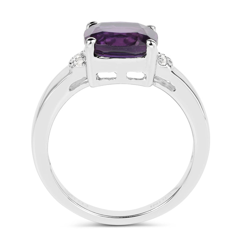 1.84 Carat Genuine Amethyst & White Topaz .925 Sterling Silver Ring